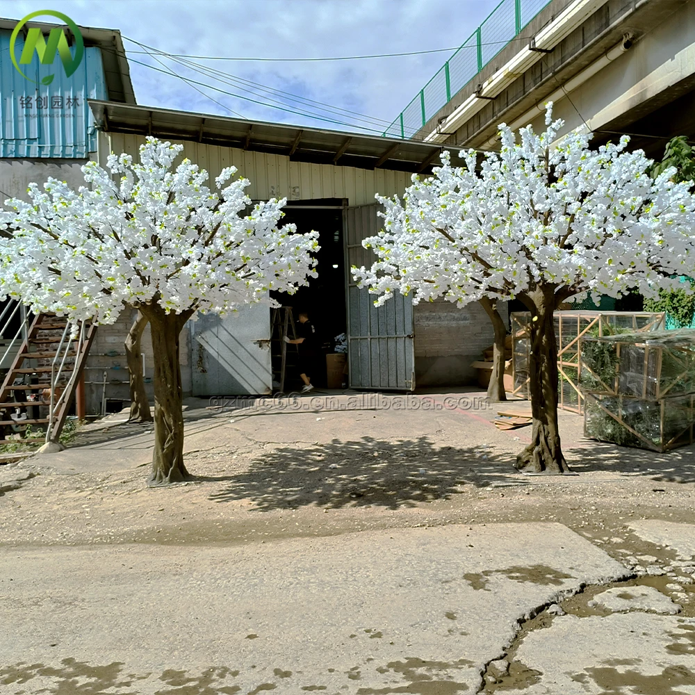 Silk Flower Tree White Artificial Cherry Blossom Tree for Wedding Fiberglass Trunk Artificial Cherry Tree for Garden Decoration