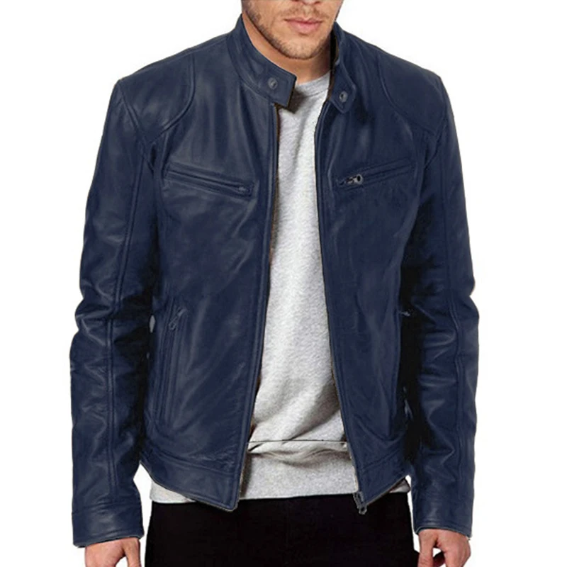 2024 PU Leather Zipper Men Spring Autumn Coat Men's Fashion Stand Collar Slim Casual Tops Jacket_voghion.com