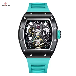 Hot Selling Custom Waterproof Rubber Watch Luxury Fashion Sports Shape Hollow Automatic Mechanical High End Barreling Watches