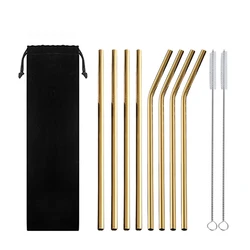 Изготовленный На Заказ Портативный эко-металлический соломенный набор золотой многоразовый напиток из нержавеющей стали соломинка с сумкой
