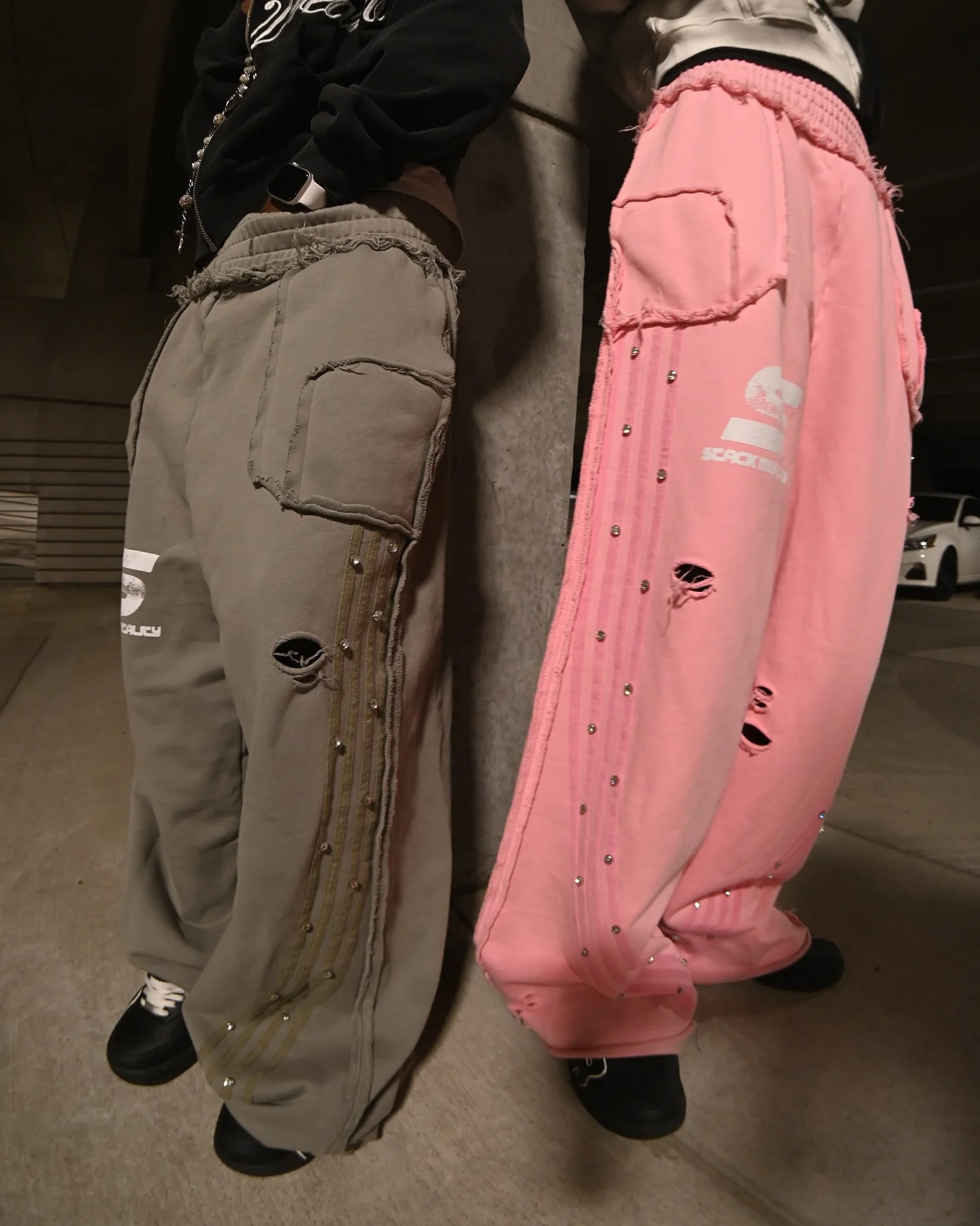 Custom Streatwear French Terry Cotton Baggy Oversized Jogger Pants Straight Leg Rhinestone Sweatpants Men