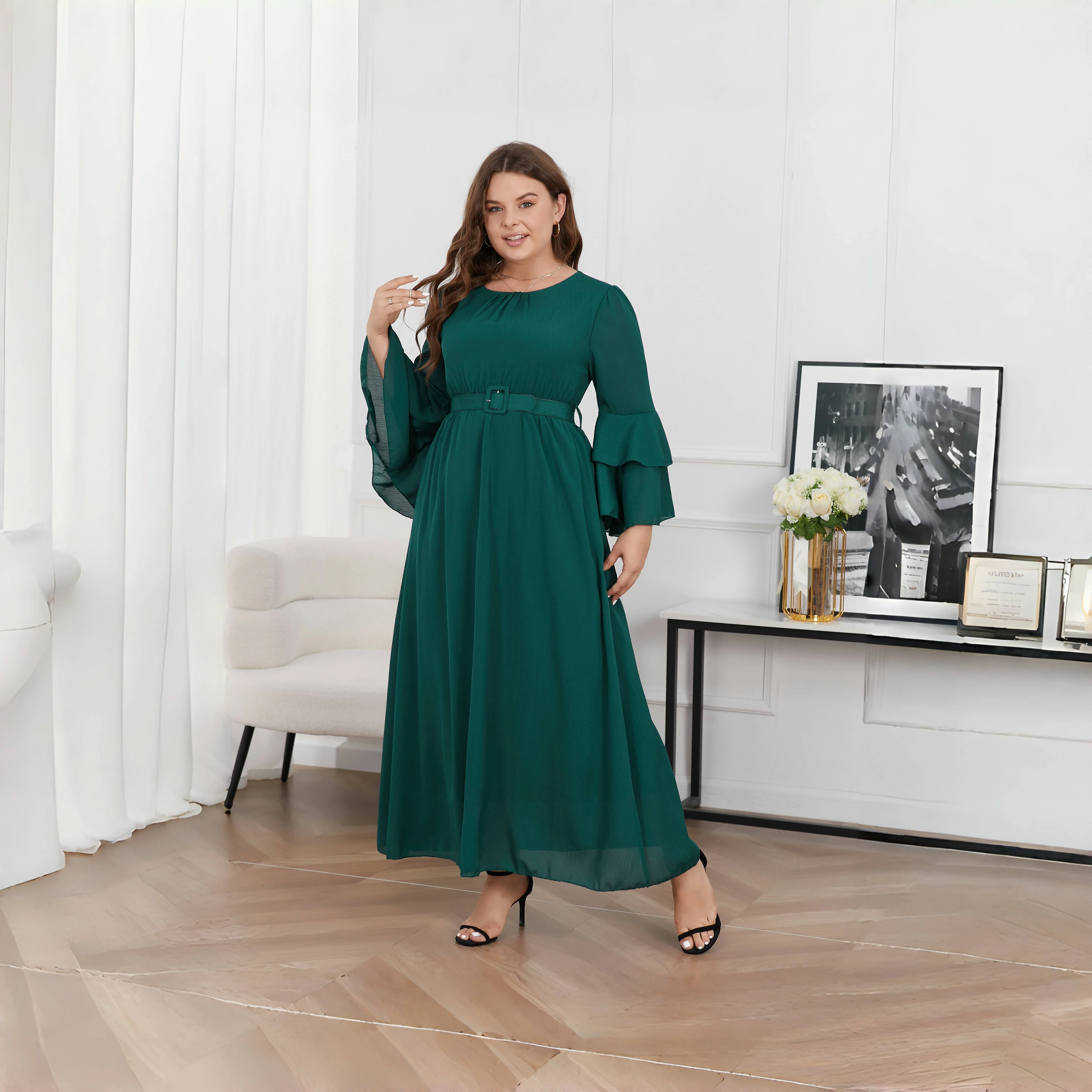 white christmas dresses Dark Green Designer Silk Gown main image 1