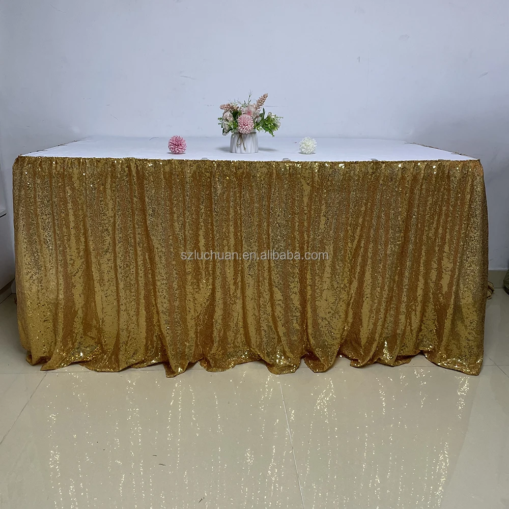 Ruffled Different Designs of Table Skirting for Birthday Purple Sequins Table Skirt for Wedding Decoration