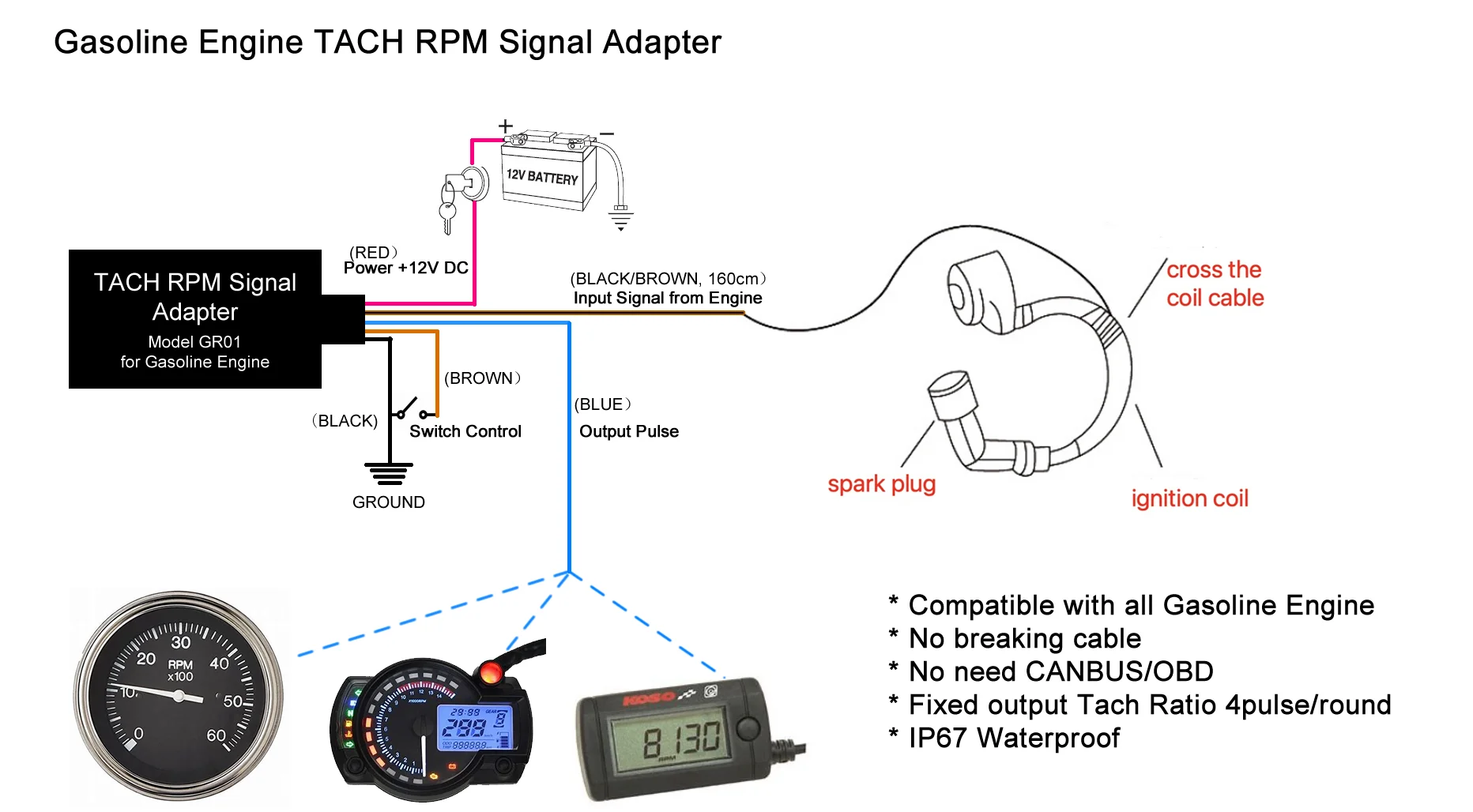 Motorcycle Tach Rpm Signal Adapter With Pulse Output For All Types Of