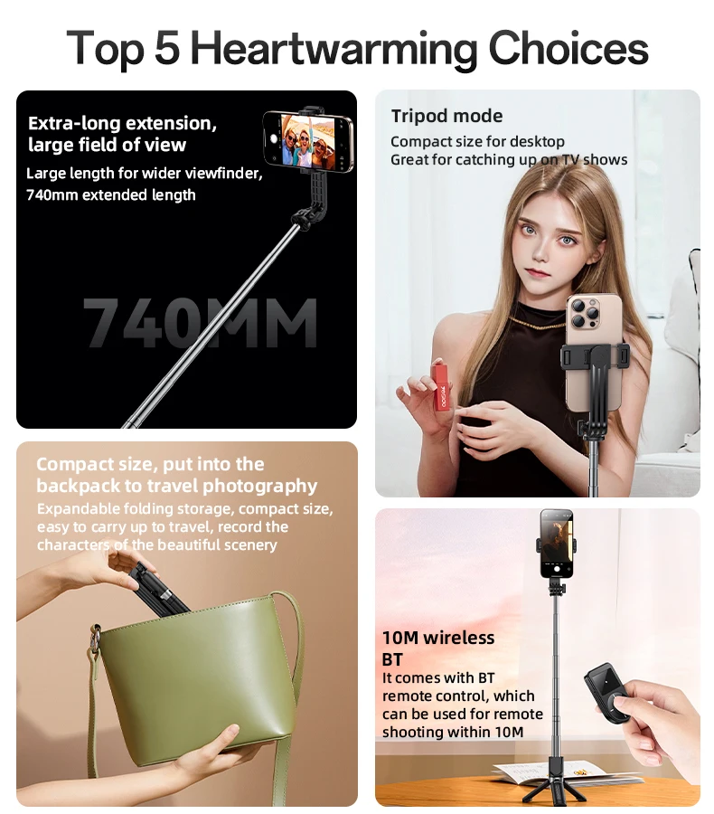 Yesido SF22 Tripod Mode Extra-long Extension Stable and Non-shaking Compact Size Mini Telescopic Selfie Stick