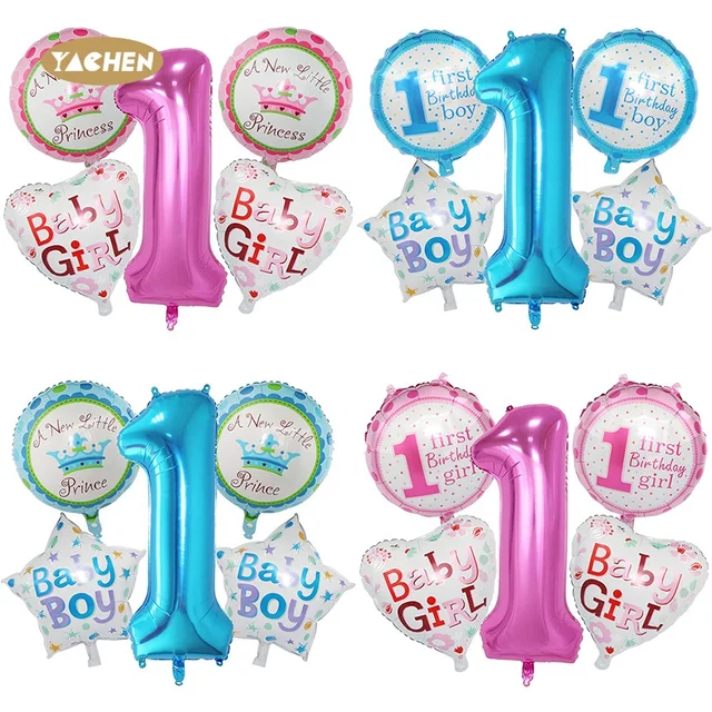 Yachen High Quality Blue Pink 5pcs Aluminum Foil Boy Girl 1st Birthday Balloons Set Baby Shower Party Decoration Balloos