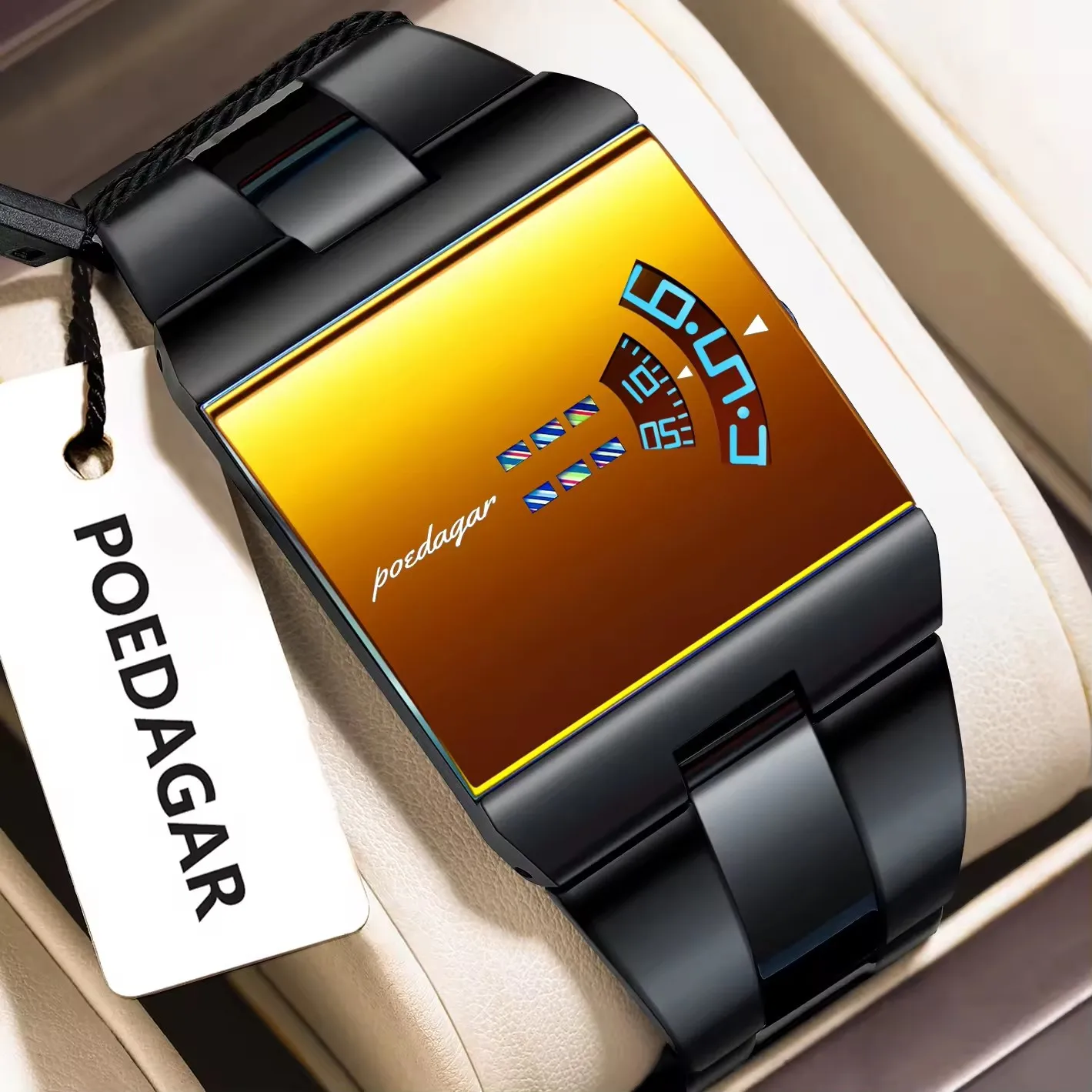 Poedagar 857 High Quality Square Dial Design Stainless Steel Band Watch for Men High-End Waterproof Quartz Movement Wristwatch