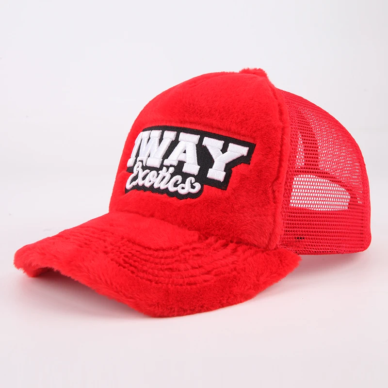 Wholesale Fluffy Furry Trucker Cap Fuzzy Fur Baseball Cap Mesh Trucker Hat  Custom Logo