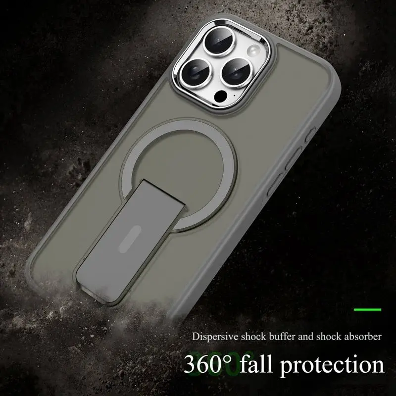 product hot selling folding stand protective case shockproof wireless charging feature for iphone16 pro max metal lens phone back cover-2