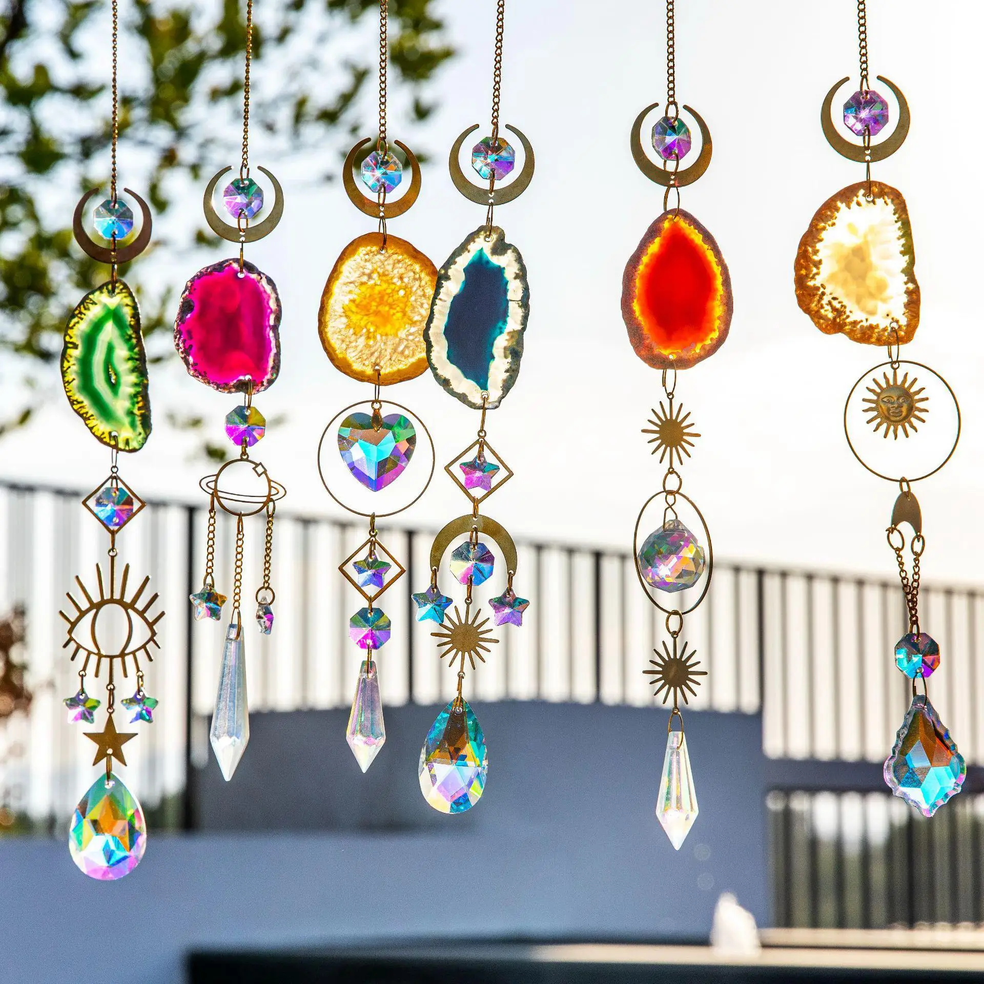 Wholesale Art Decor Crystal Glass Stone Sun Catcher Crystal Windchime Diamond Pendant Hanging Window Outdoor Garden