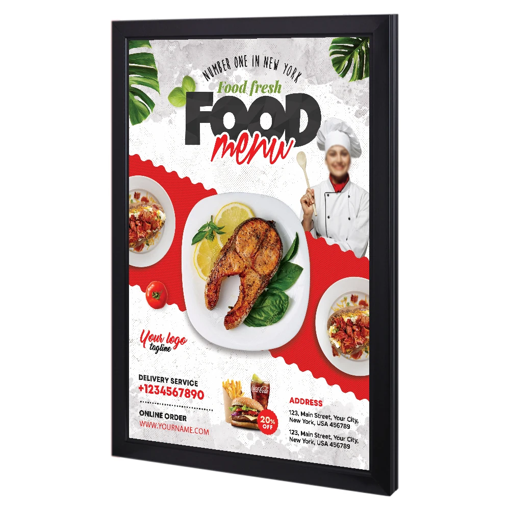 Wall Mount Glowing Display Led Lighted Snap Aluminum Frame Restaurant Fast Food Light Box Menu Board