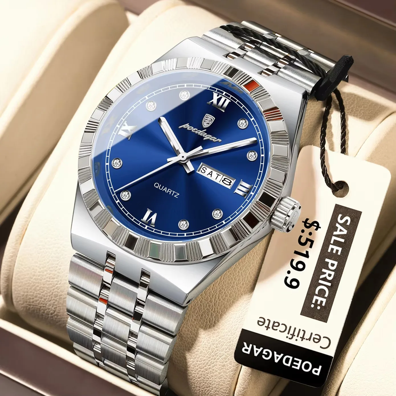 POEDAGAR 872 Week Date Watch Men Life Waterproof Original Diamond Wristwatch Quartz Relo aperçu 7