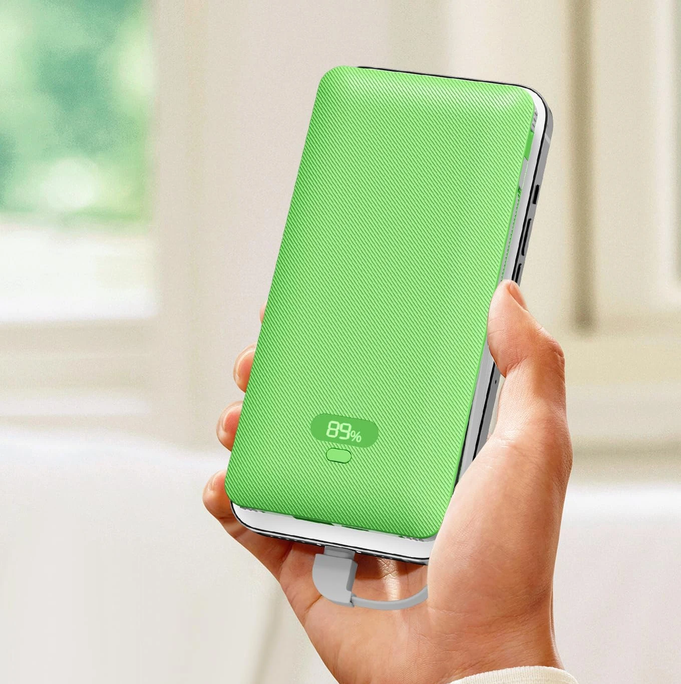 Quick 20W 6 in 1 Power Bank 10000mAh Built-in 3 Cables & AC Plug, Portable Multi-port Phone Charger Digital Display PB180P