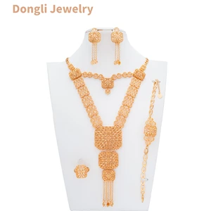Dongli Jewelry Brass Four - Piece Jewelry Set: Square - Featured Necklaces, Earrings, Bracelet, and Ring