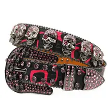 Factory Hotsale Western Style Skull Cross Bones Belt for Men Black Pu Leather Studded Bling Rhinestone Belt