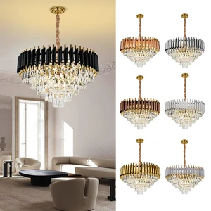 Indoor Hallway Black Gold Kitchen Decoration Sitting Room Modern Design Luxury Crystal Led Ceiling Chandelier Lamp Pendant Light