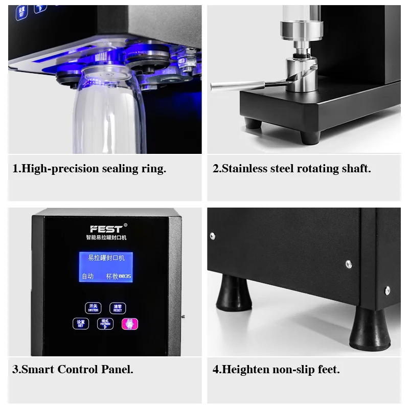 FEST Commercial Manual Sealing Machine Can Sealer Machine Plastic Beverage Food Packaging Electric Aluminum 52mm High Efficiency