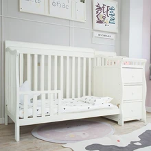 Factory Wholesale Customization CE New Zealand Pine Cot Bed White No Toxicity Baby Wooden Crib With Storage Cabinet