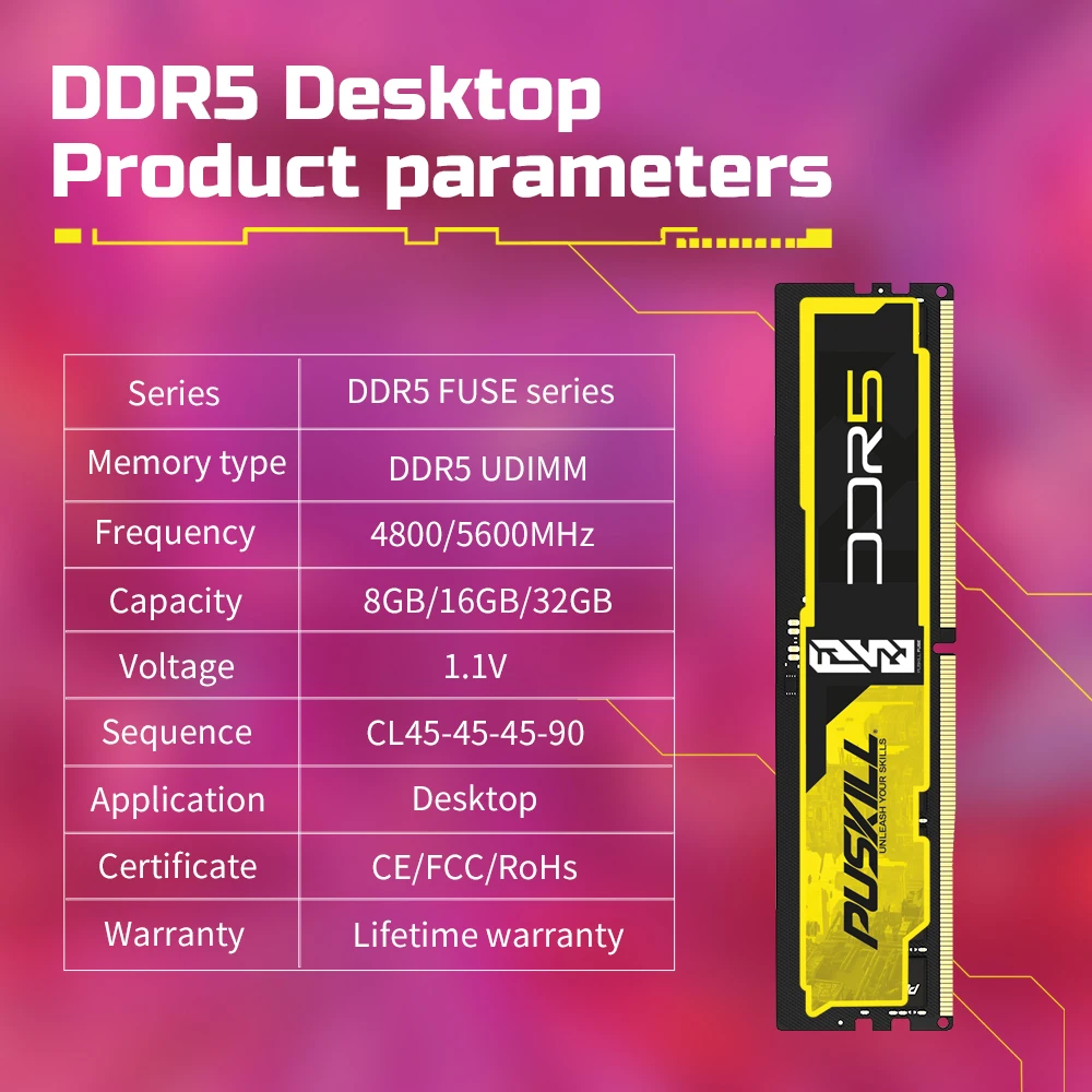PUSKILL Ram DDR5 16GB 32GB 4800MHZ 5200mhz Desktop Memory