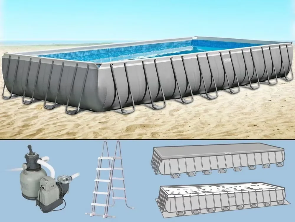 INTEX 26356 Family PVC Outdoor Rectangular Frame Above Ground Pool Set 5.49m X 2.74m X 1.32m