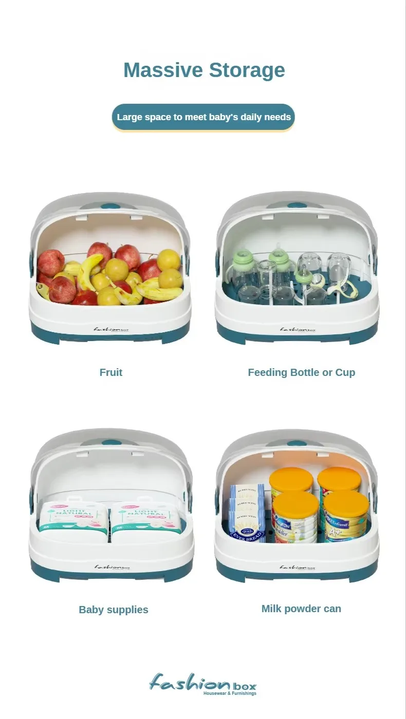 Hot Sale Plastic Baby Bottle Drying Rack Rectangle Shape with Cover and Handle-for Milk Feeding Bottle Storage factory