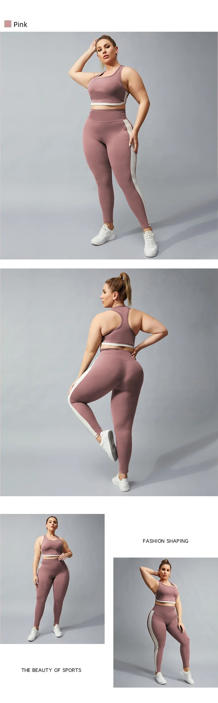 New Custom Activewear Breathable Yoga Wear 4XL Plus Size Fitness Workout 2 Pieces Bra V Shape Legging Set Plus Size Yoga Clothes factory