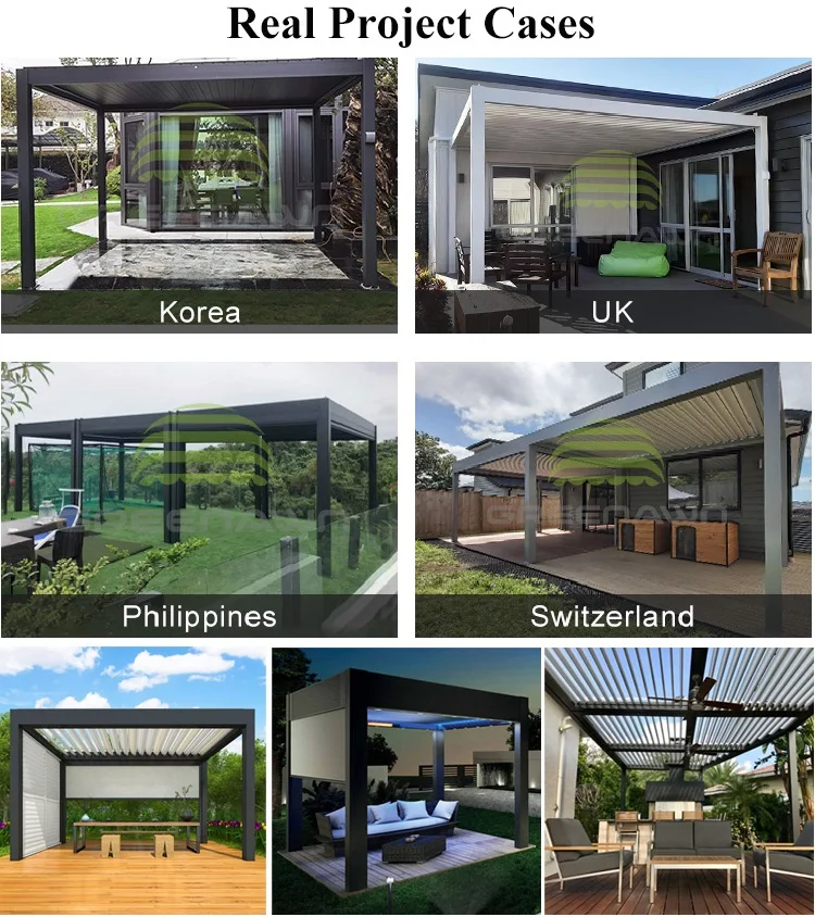 Opening Louver Roof Outdoor Motorized Sunshade Awnings Garden Gazebo Bioclimatic Pergola 0989