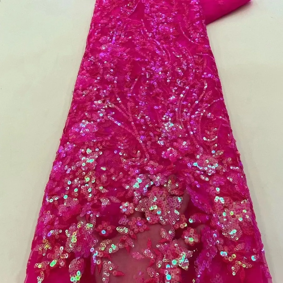 Tejido de lentejuelas rosas Hot Pink Sequin Embroidery Fabric Embroidered  Dress Fabric Lace Fabric For Dress