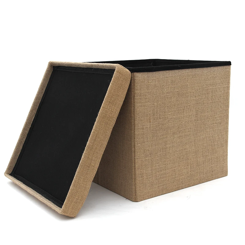 Factory Wholesale Fashion Modern Home Furniture Promotion Wholesale Linen Jute Cube Foldable Storage Pouffe Ottoman Footstool