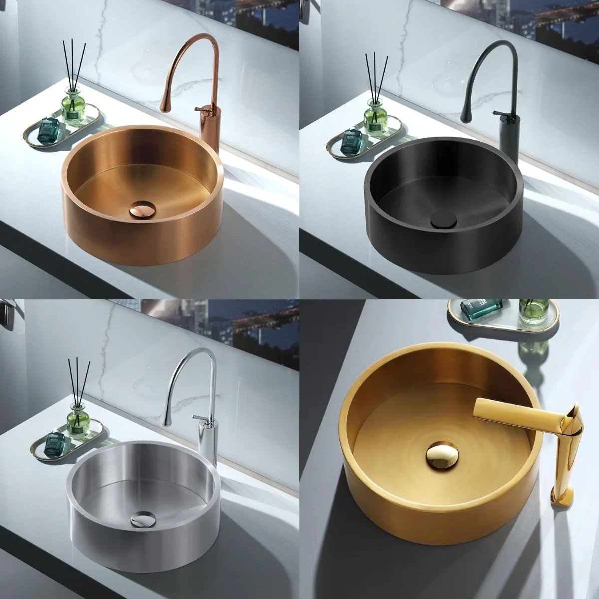 Modern 304 Stainless Steel Hand  Round  Countertop Basin For Villa Garden Hotel Belcony Bathroom