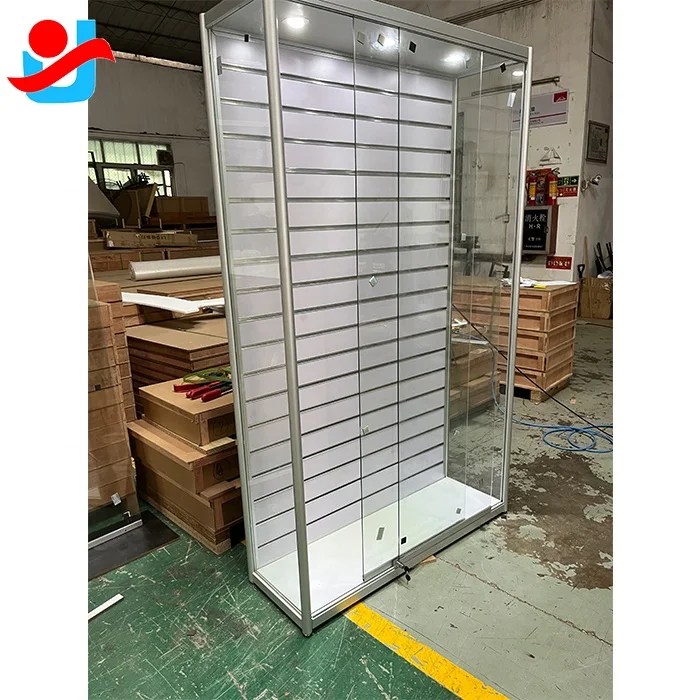 Free Standing Aluminium Frame Slatwall Back Panel Display Cabinet for Phone Accessories