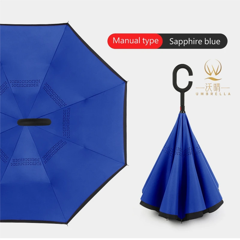 Creative Windproof Inverted Umbrella Double Layer Air Vent C Shape Handle Rain Adults Reverse Umbrella