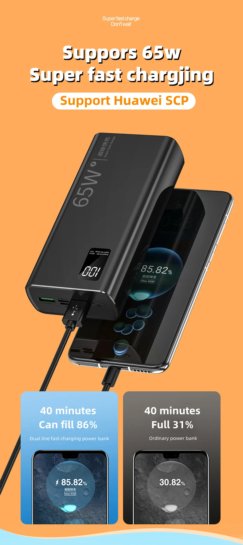 65w Fast Charging 20000mah 30000mah 50000mah Portable Phone Charger Outdoor Power Bank Buy