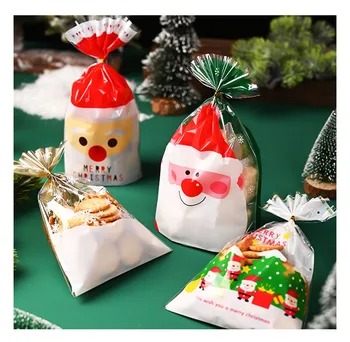 Customized Printing Christmas Tied Wire Flat Pocket Gift Bag Baked  Cookies Small Bag Candy Bag
