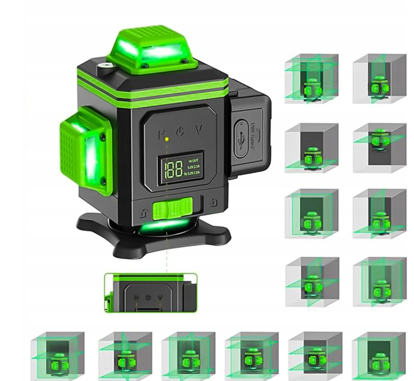 Зеленый 360 самовыравнивающий поворотный лазерный уровень 4D 16 линий Горизонтальные и вертикальные перекрестные лазерные измерительные инструменты