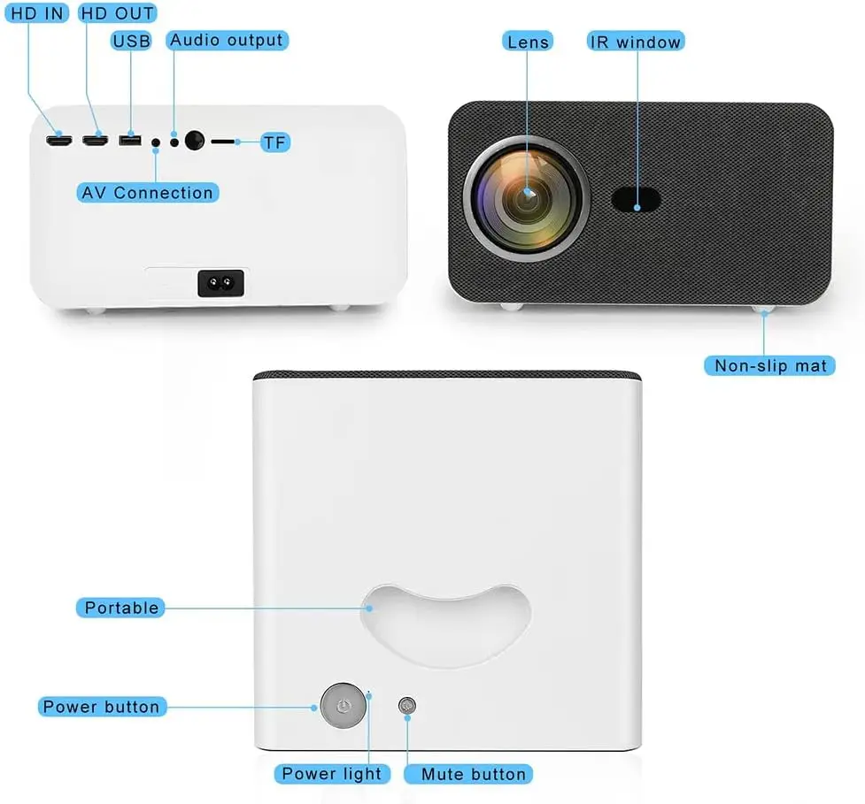 Alibaba Projector Proyector Portatil 4K LED Projector 1200 Lumens 150 Inches 1920x1080p ...