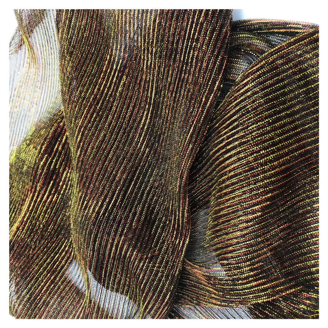 2022 New Style Colorful Wrinkle Metallic Stretch Fabric Very Light Weight Polyester Lurex Jersey Knitted Fabric for Dress