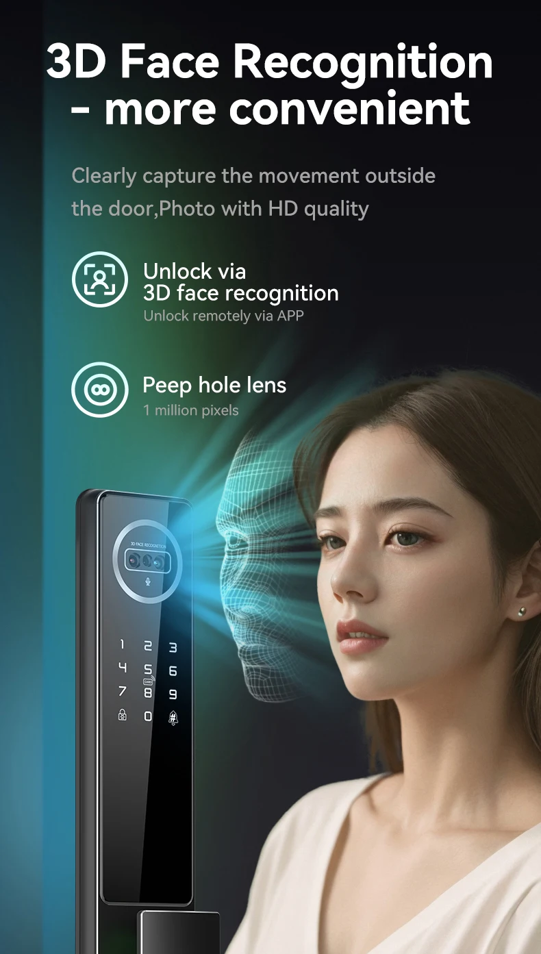 CNC carved facial recognition lock latest technology intelligent door lock