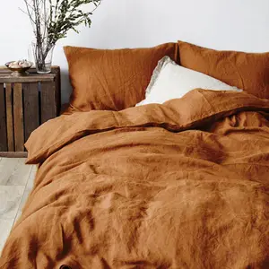 Wholesale Solid Color GOTS Certificate  100% European Flax Linen Bed Sheets Natural French Linen Duvet Cover Bedding Set