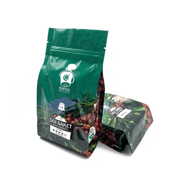 Recyclable Matte Black Vacuum Coffee bean aluminum foil Square bottom Paper coffee tin tie packaging bag