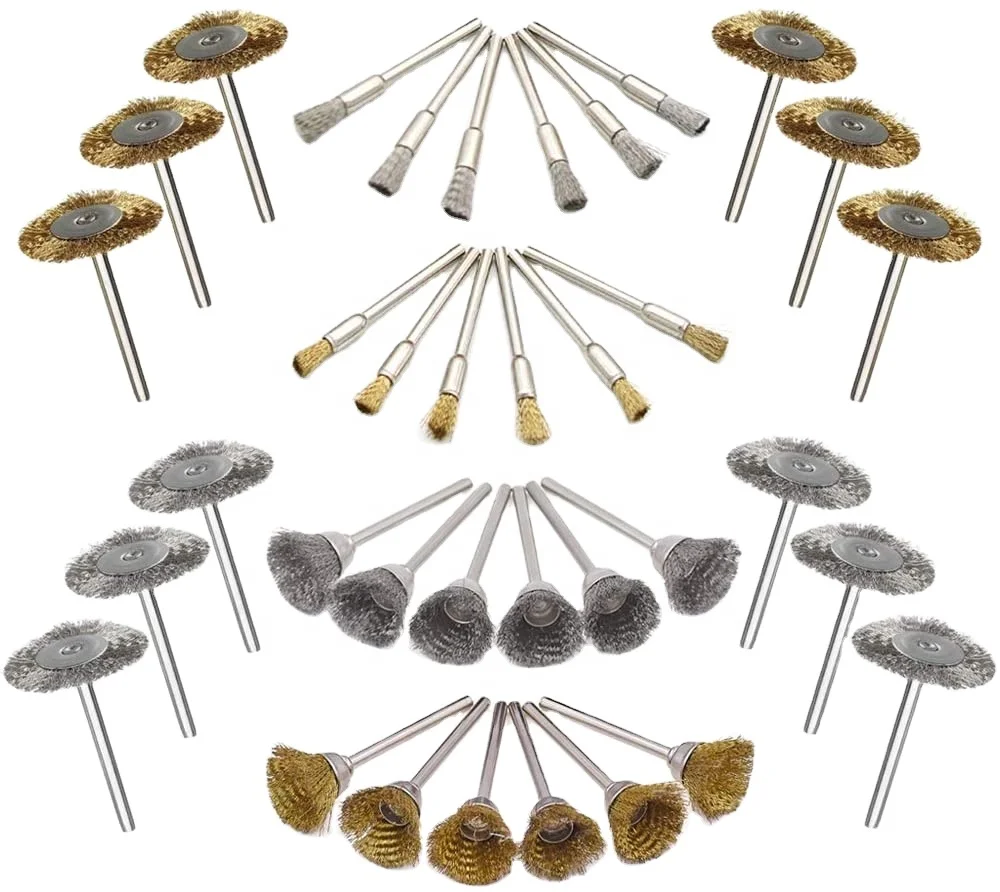 100Pcs 15mm Brass Wire Steel Polishing Brushes Wheels Set Cleaning Rotary Tool 