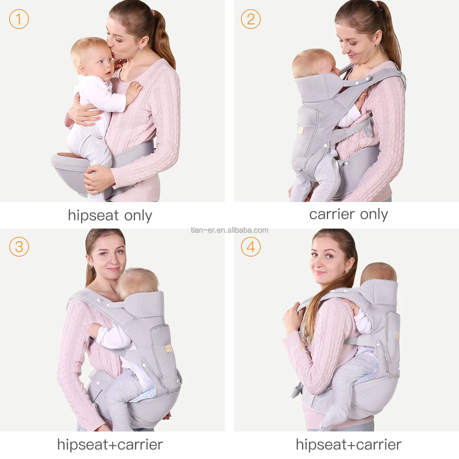 2023 Hot Sell Baby Carrier Ergonomic Hip Seat Carrier With Hood Front