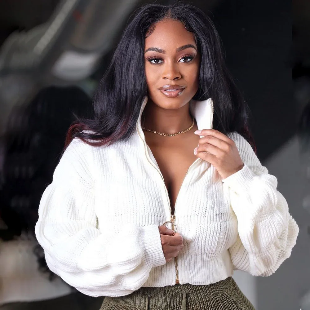 Casual Fall Winter Knit Zipper Jersey Sweater Crop Cardigan