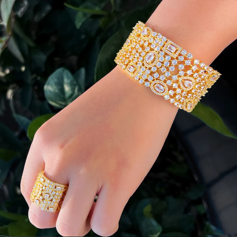 Wholesale Jewelry Set Zirconia Indian 18K Gold Plated Luxury Big Ring and  Bracelet Bangle Set for Women Wedding Bridal