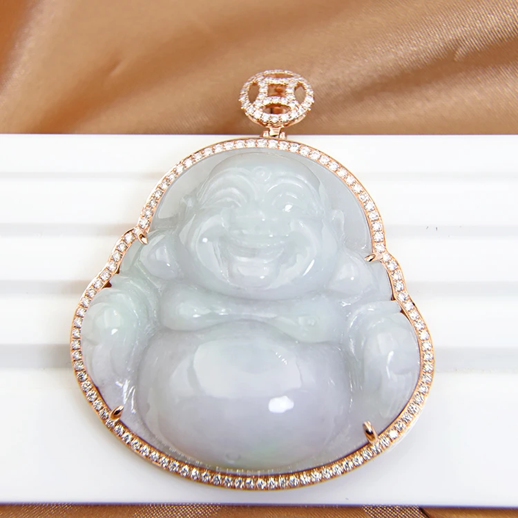 Handmade Custom 18K Gold Jade with Lab Grown Diamond HPHT Bling Pendant Jewelry