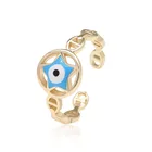 Blue Rings Gold Wholesale Blue Evil Eyes Open Rings 18k Gold Plated Oil Drip Adjustable Turkish Blue Eye Rings For Women