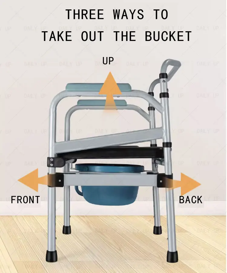 Upholstered Folding Commode Chair With Armrests Adjustable Anti-Skid Shower Chair For Disabled Hospital Patient