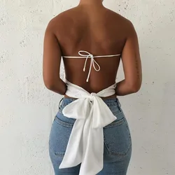 2021 hot selling new style women fashion halter neck backless bandage solid color crop tops