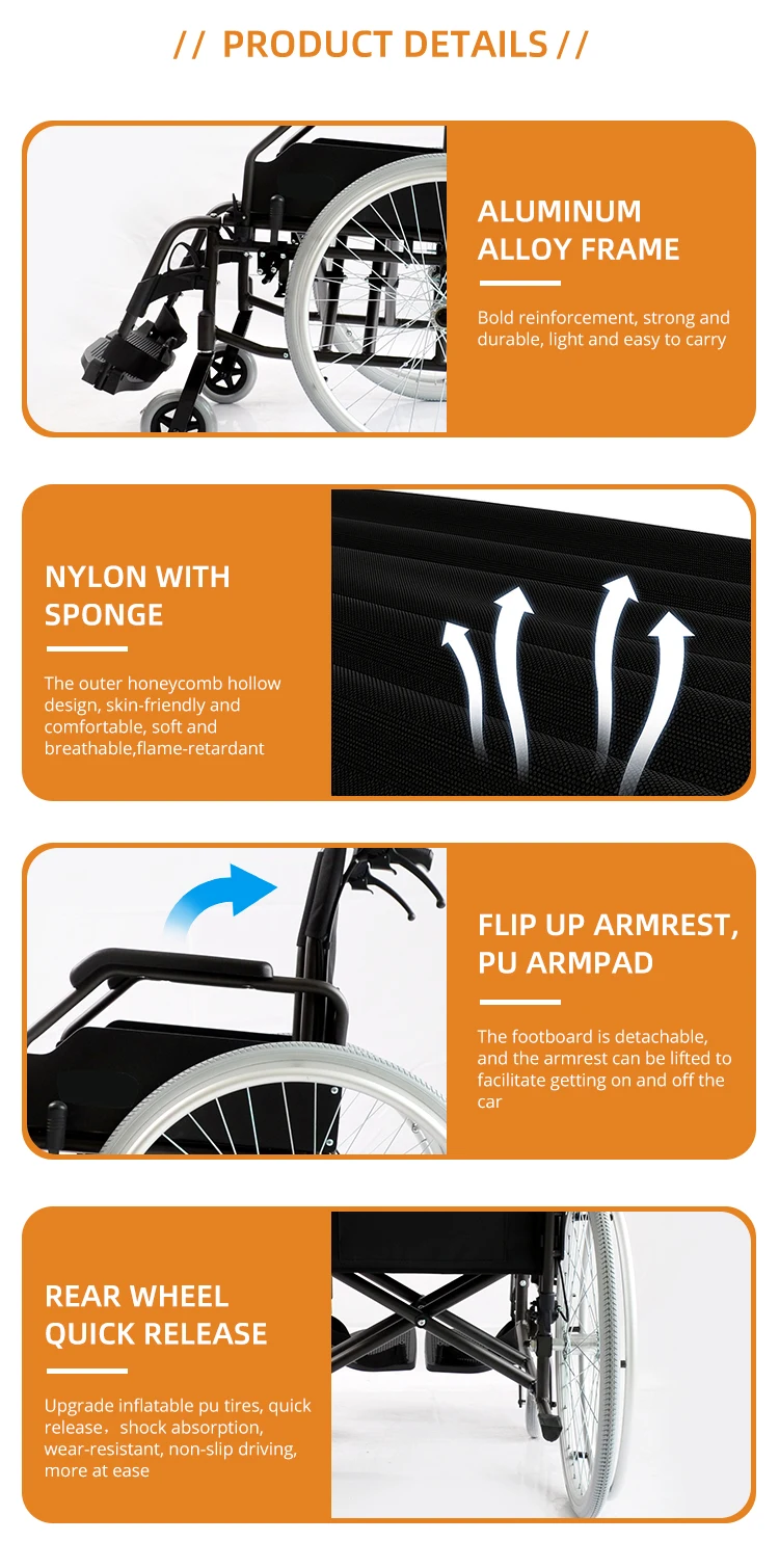 Manual Stair Climbing Wheelchair Aluminum Selfpropelled Wheelchair