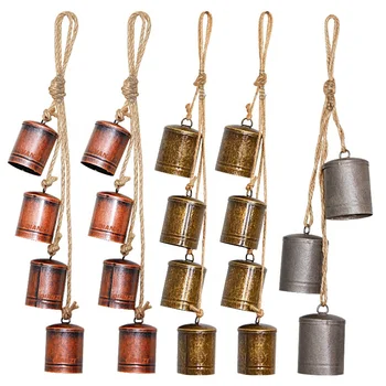 Modern Vintage Bronze Bell String Tin Drum Twine Bell Wall Hanging Christmas Home Decoration Iron Plated Technique Metal Crafts